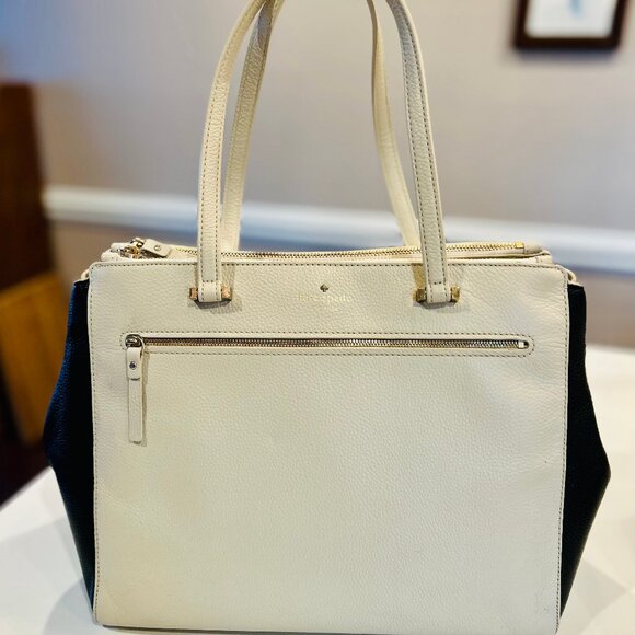 Kate Spade Matthews Drive Pebbled Leather Holland Satchel - Black and Ivory - Picture 2 of 16